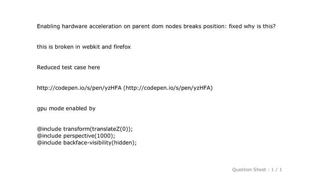 HTML : Why does enabling hardware acceleration on parent dom node break position:fixed смотреть онлайн