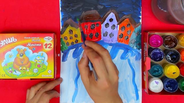 Зимний ПЕЙЗАЖ рисуем красками для детей ЗИМНИЙ ГОРОД смотреть онлайн