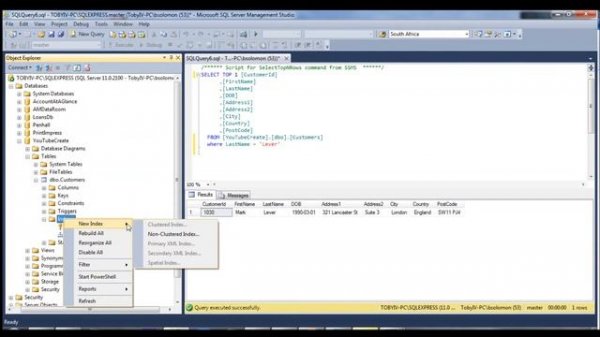 3. MS SQL - Adding Indexes to a Table in Management Studio