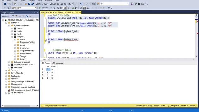 Temporary Tables vs Table Variables: SQL Server 2019 with examples смотреть онлайн