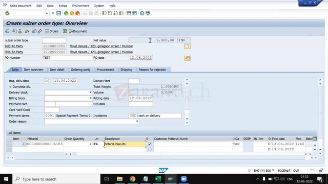 Sales Document Controls | SAP SD (Sales and Distribution) Training | ZaranTech DotCom смотреть онлайн