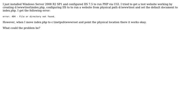 Windows Server 2008 R2 and IIS 7.5 won't render .php in certain physical roots смотреть онлайн