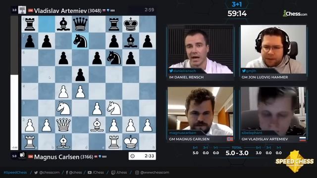 Magnus Carlsen Vs Vladislav Artemiev | Speed Chess Championship