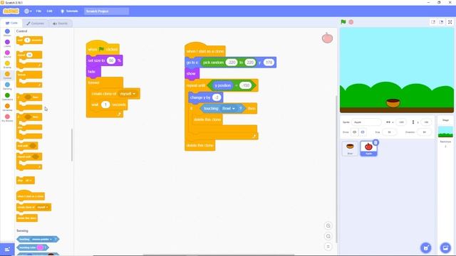 APPLE CATCH Game design in Scratch 10 minutes program смотреть онлайн
