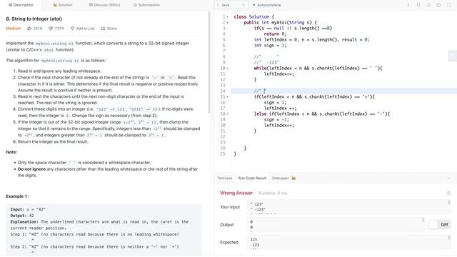 String to Integer (atoi) | Leetcode 8 | String | Java смотреть онлайн
