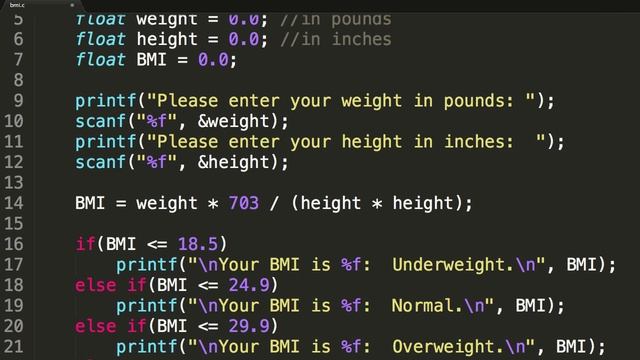 Programming in C: Calculate BMI смотреть онлайн