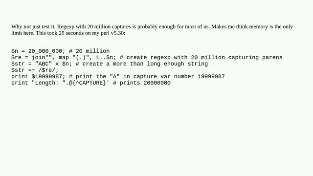 In Perl, is there a limit to the number of capture groups in a Regular Expression? смотреть онлайн