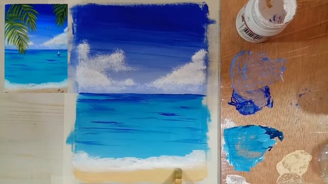 Простой морской пейзаж акрилом или гуашью (eng Sub) A Simple Seascape Gouache