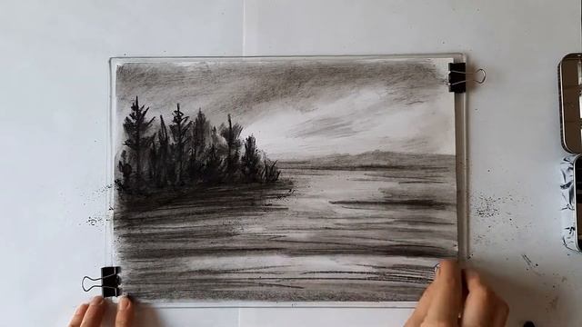 Charcoal sketch/ Landscape. Пейзаж углем смотреть онлайн