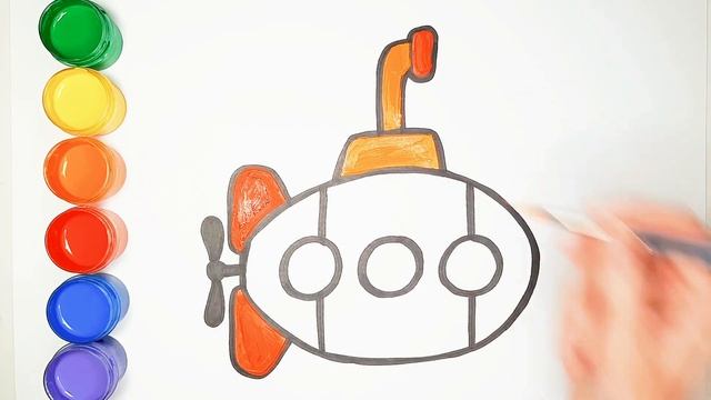 Рисунок и раскраска для детей. Как нарисовать Подводную лодку. Учим цвета. смотреть онлайн