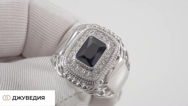 Перстень Мужской с Черным фианитом, Артикул КМ-95_8_с, серебро 925 пробы смотреть онлайн