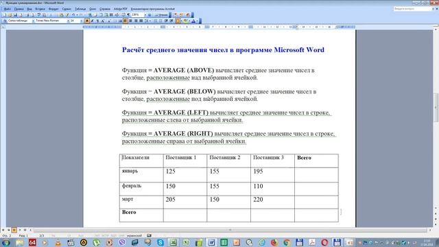 Вычисления в таблицах Word смотреть онлайн
