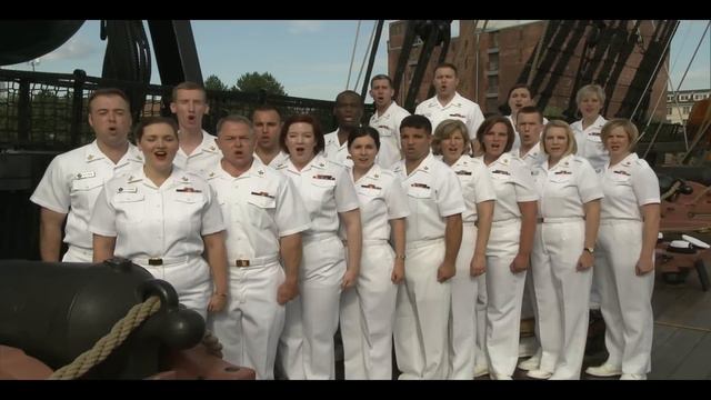 US Navy Sea Chanters on deck of USS Constitution Singing "Anchors Aweigh" смотреть онлайн