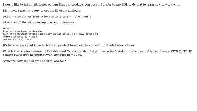 Magento: How to list unused attributes options by sql query? смотреть онлайн
