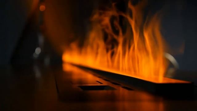 Паровой электрический камин длиной 3 метра с 3D эффектом живого огня и пламени в виде 