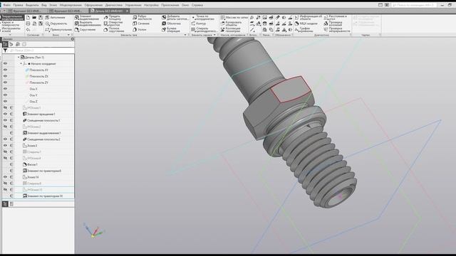 Как сделать свечу зажигания. Как сделать резьбу. Компас 3D. смотреть онлайн