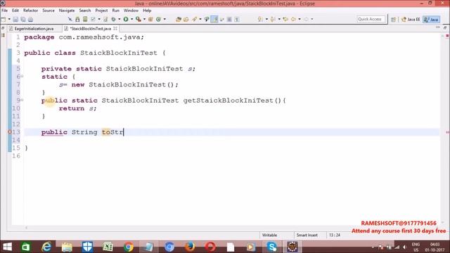 RAMESHSOFT: Singleton class in Java||Design patterns in java смотреть онлайн