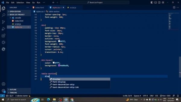 Create Book List Project - HTML CSS & JavaScript