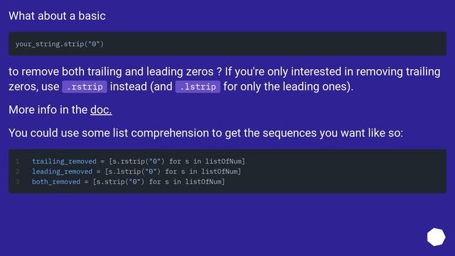 How to remove leading and trailing zeros in a string? Python смотреть онлайн