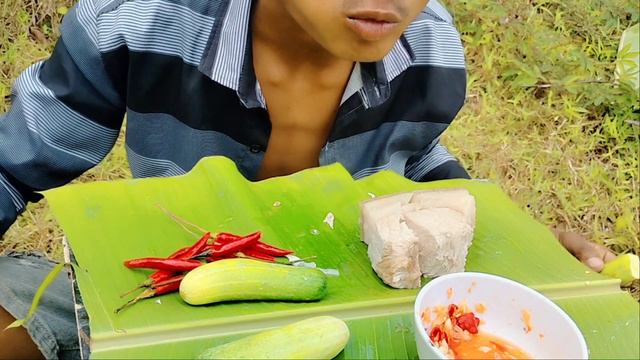Primitive technology | Eating Pork yummy cooking food | khorn 168k