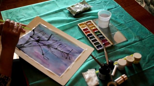 Мастер-класс "Цветущая веточка" в технике "Кляксография" смотреть онлайн