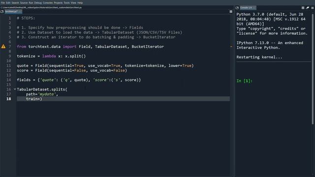 Pytorch Torchtext Tutorial 1: Custom Datasets and loading JSON/CSV/TSV files смотреть онлайн