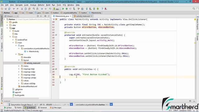 #15 Android Studio Tutorial : Button Part - 3 Method - 1 OnClickListener смотреть онлайн