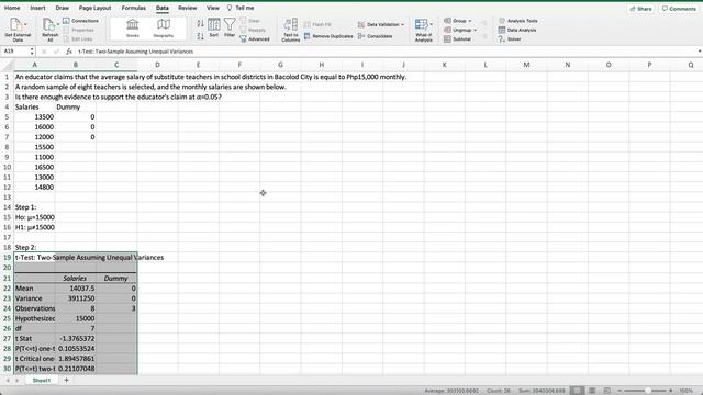 Statistics - Hypothesis Testing - On Using Excel - One-Sample t-test - Example 1 смотреть онлайн
