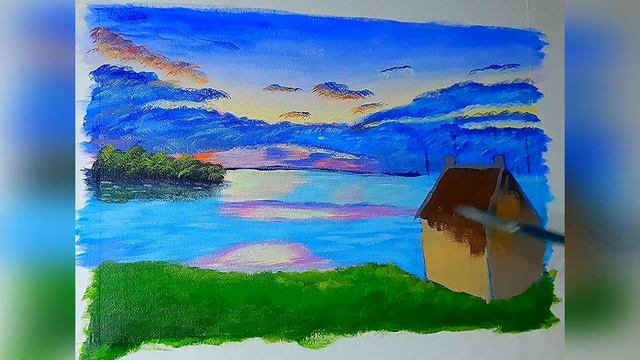 Дом у озера. Акриловая живопись. Lake house. Acrylic painting. смотреть онлайн