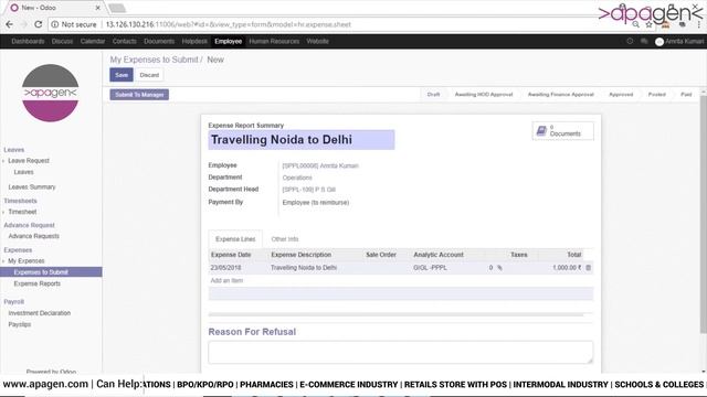 Odoo Demo - Expense Management | Apagen Solutions Pvt. Ltd. (Odoo Service Provider) смотреть онлайн