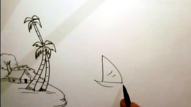 How to draw scenery of river/ boat /coconut tree with sketch pen step by step смотреть онлайн