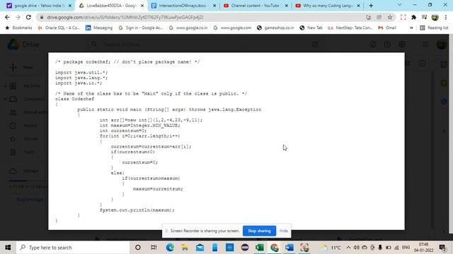 find largest sum contiguous subarray by kaden algo soln in java || Love Babbar 450 DSA questions || смотреть онлайн