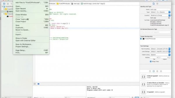 First C++ program using Xcode in Mac OS(Covers command line argument)
