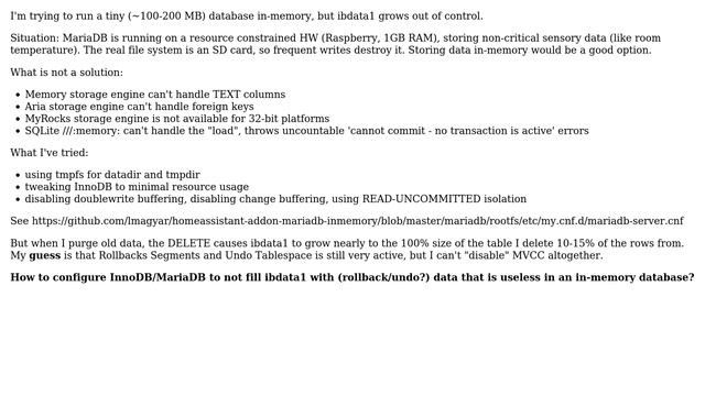 How to configure InnoDB/MariaDB to not fill ibdata1 with (rollback/undo?) data that is useless... смотреть онлайн