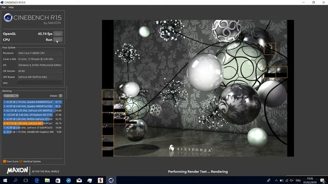 Cinebench R15.0 on a Dell Latitude 5591, 32 GB RAM, i7-8850H 2.60 GHz смотреть онлайн
