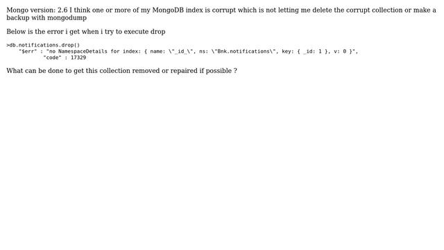 Databases: How to repair mongodb collection when index is corrupt? смотреть онлайн