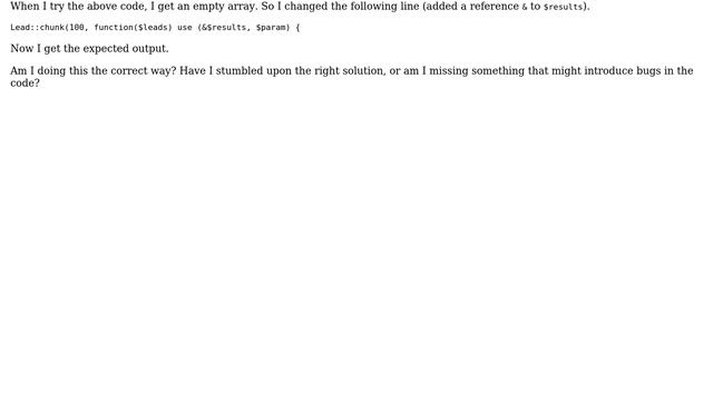 Code Review: External variable in callback for chunk() (2 Solutions!!) смотреть онлайн