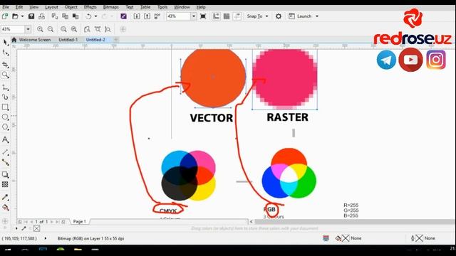 Corel Draw 02 dars vektor / raster ; RGB / CMYK redrose.uz смотреть онлайн