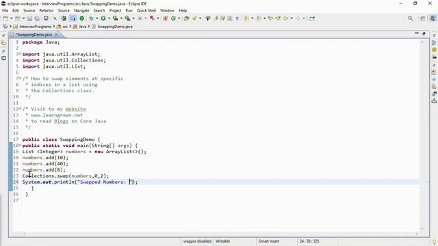 Java Tutorial Swapping Elements in a List using Collections.swap( ) Method смотреть онлайн