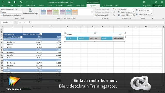 Excel 2016: Pivot-Tabellen Tutorial: Datenschnitte formatieren |video2brain.com смотреть онлайн
