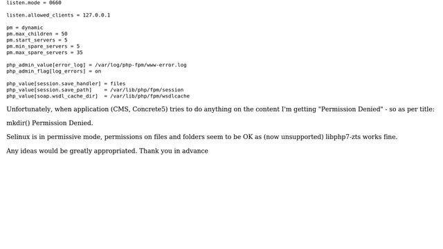 php-fpm and mkdir() permission denied - but libphp7-zts.so works fine смотреть онлайн