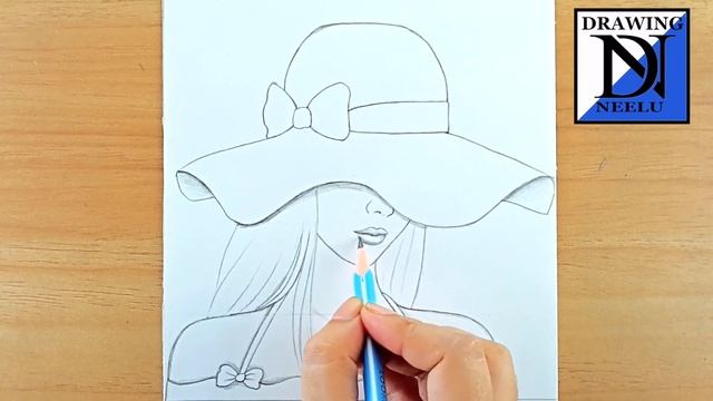 How to draw a Girl wearing big Hat || Pencil sketch for beginners || Easy drawing || Girl drawing смотреть онлайн