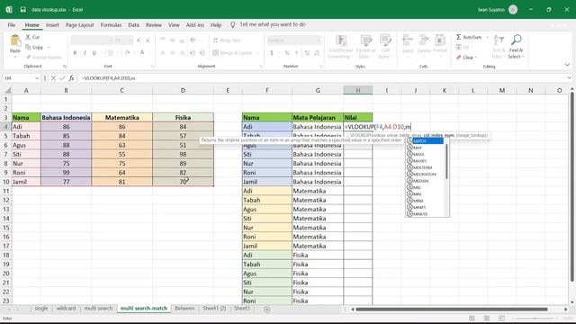 Microsoft Excel menampilkan data tabel horizontal ke vertikal dengan vlookup dan match смотреть онлайн