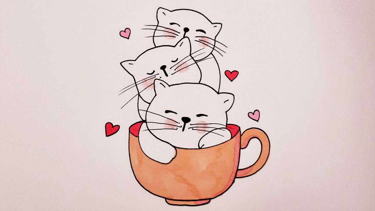 Как нарисовать МИЛЫХ КОТЯТ В ЧАШКЕ/ КОТИКИ РИСИНКУ ДЛЯ СРИСОВКИ/How to draw CUTE KITTENS IN A CUP смотреть онлайн
