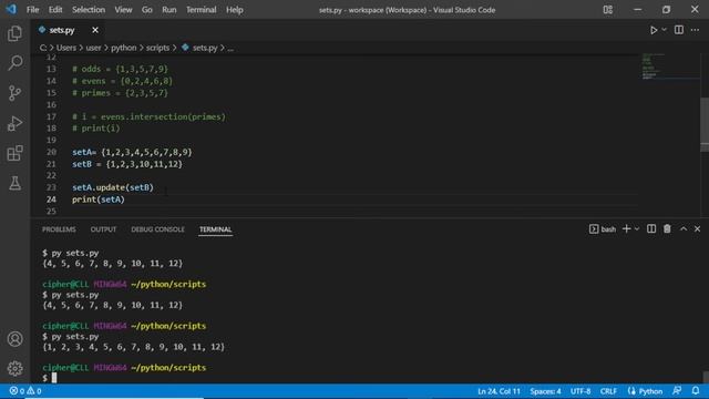 Updating method in Python sets - Advanced Python - Programming Tutorial смотреть онлайн