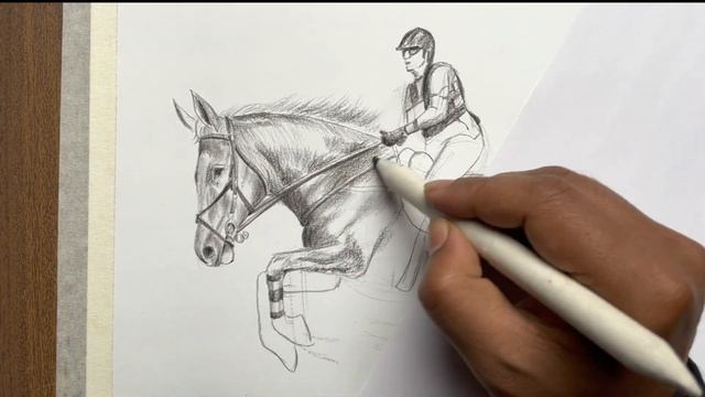 How to draw a horse and rider jumping || Pencil Shading drawing смотреть онлайн