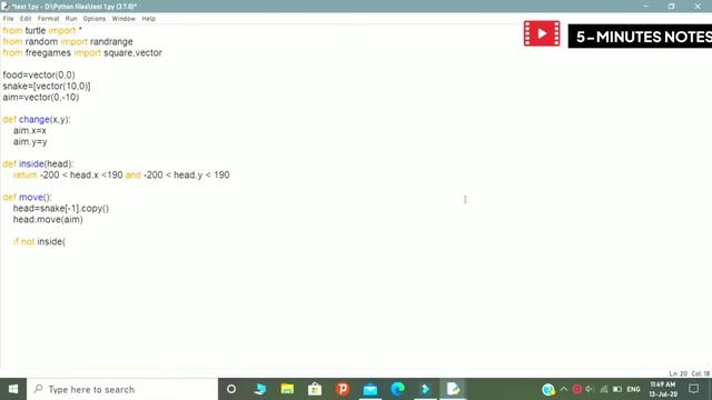 python game programming tutorial snake game part 1 | 5 Minutes Notes смотреть онлайн
