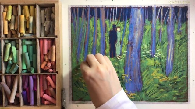 ?Не спеша рисую парочку в лесу по мотивам Ван Гога?Сухая пастель на наждачной бумаге?Pastel смотреть онлайн
