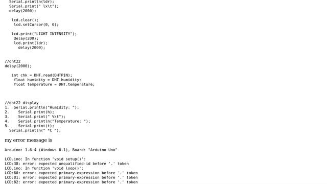 Arduino: SOMETHING WRONG IN DHT22 PROGRAM showing error as expected unqualified id before'. ' token смотреть онлайн