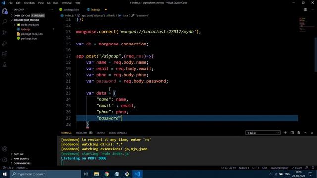 SignUp Form with HTML, Node JS, MongoDB | Vasanth Korada | INFY TECH смотреть онлайн